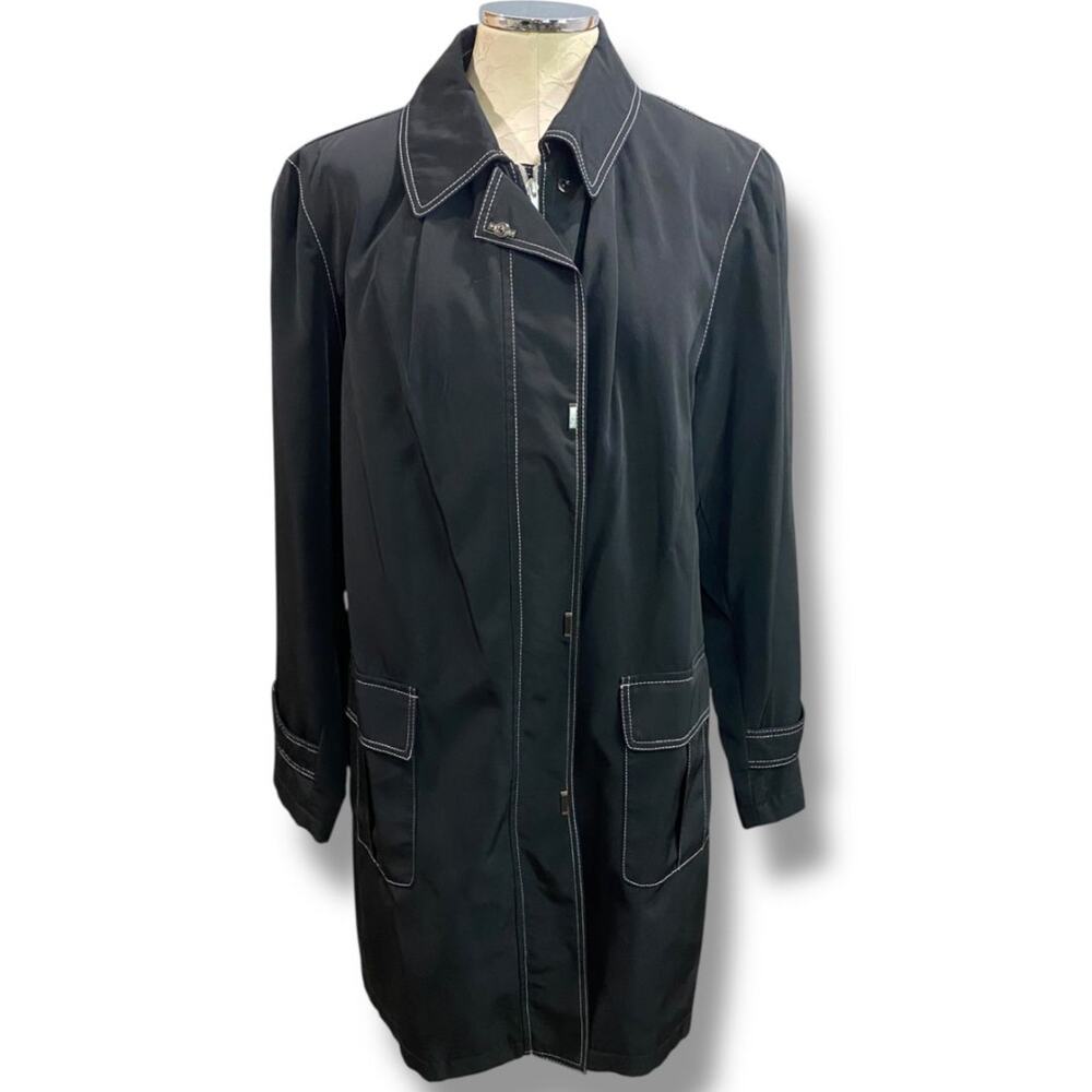 Size 1X Canvas Woman Womens‎ Black Contrast Stitch Zip Up Jacket